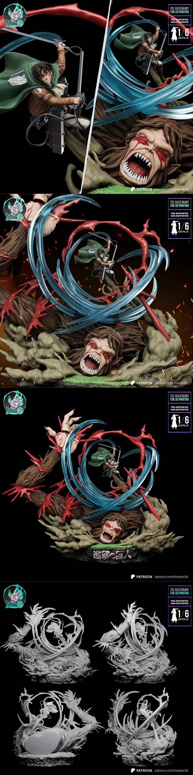 Kaidan 3D - 《进击的巨人》莱vi vs 巨人模型|Kaidan 3D – Levi vs Beast Titan – 3D Print Model STL