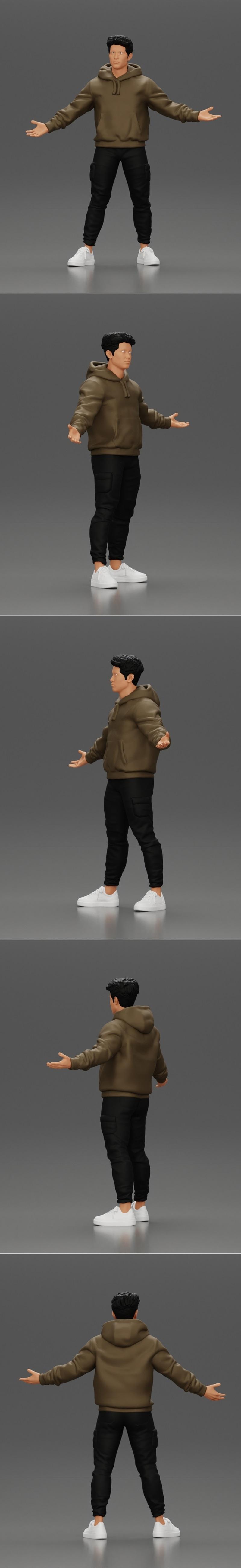 亚洲男人穿 hoodie 手掌上举 3D打印模型|Asian Man Standing in Hoodie with Raised Hands – 3D Print Model STL