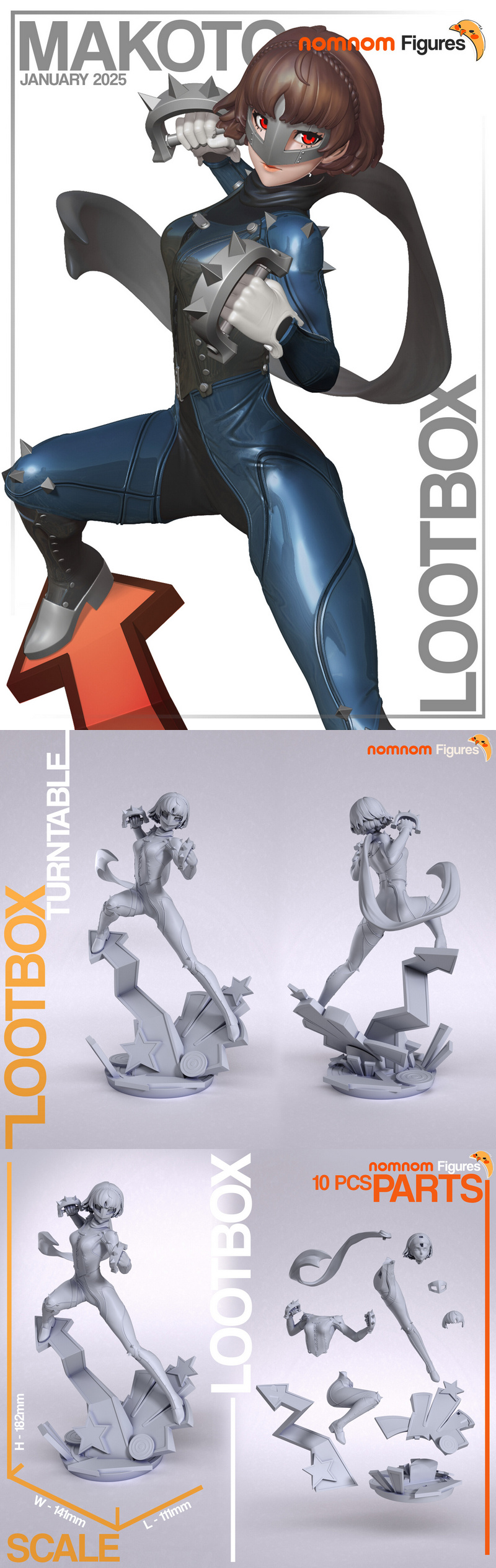 NomNom模型 | 《女神异闻录5》玛尔科·日置 3D打印人偶|NomNom Figures – Makoto Nijima – Persona 5 – 3D Print Model