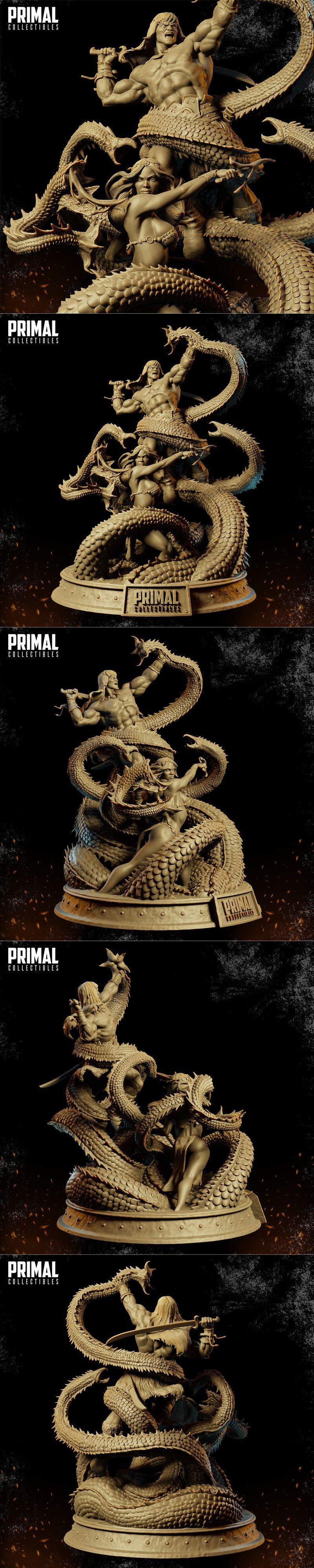原始标题信息解析：  
- 工作室名称：Primal Collectibles  
- 作品名称：The Barbarian Diorama  
- 角色名称：未明确，但“Barbarian”可理解为“野蛮人”或“原始战士”  
- 产品类型：3D打印模型（STL格式）

中文标题拟定逻辑：  
1. 作品名称“The Barbarian Diorama”可理解为“野蛮人场景模型”或“野蛮人主题立体场景”，强调其为一个场景化、具有原始风格的模型。  
2. “野蛮人”在中文语境中可对应“原始战士”“蛮族”“原始风格”等，需保留原始感与视觉冲击力。  
3. 明确产品为“3D打印模型”，突出可打印、可收藏的属性。

最终中文标题：  
野蛮人主题3D打印场景模型|Primal Collectibles – The Barbarian Diorama – 3D Print Model STL
