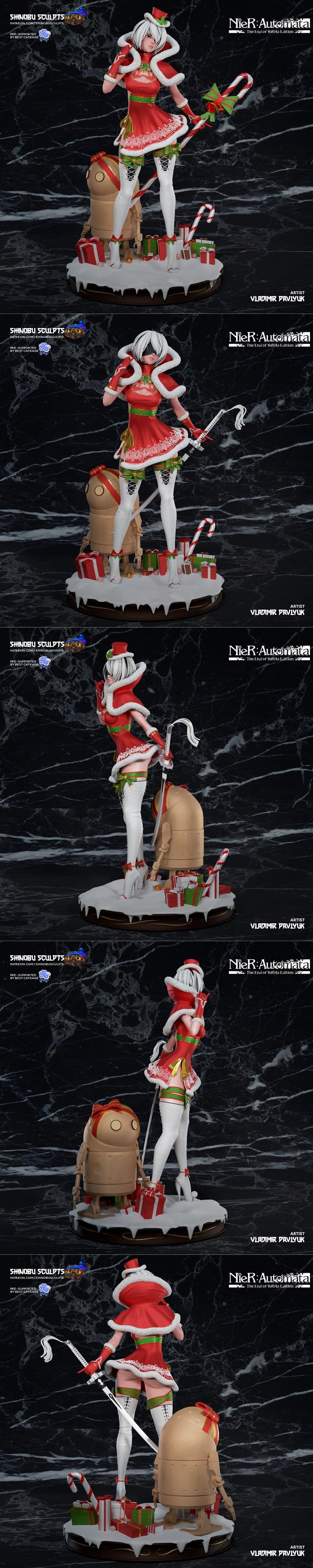 3D打印模型：尼尔之2B圣诞雕塑|Shinobu Sculpts – Nier – Xmas 2B – 3D Print Model STL