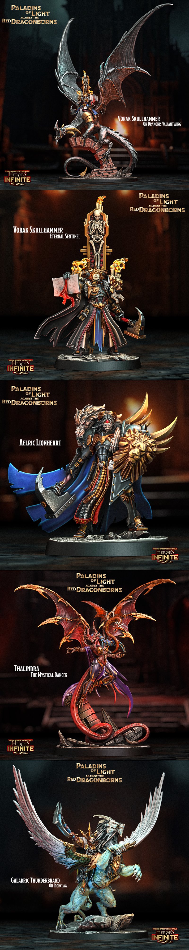 光之圣徒对抗红龙之裔——3D打印模型|Heroes Infinite – Paladins of Light Against the Red Dragonborns – 3D Print Model STL