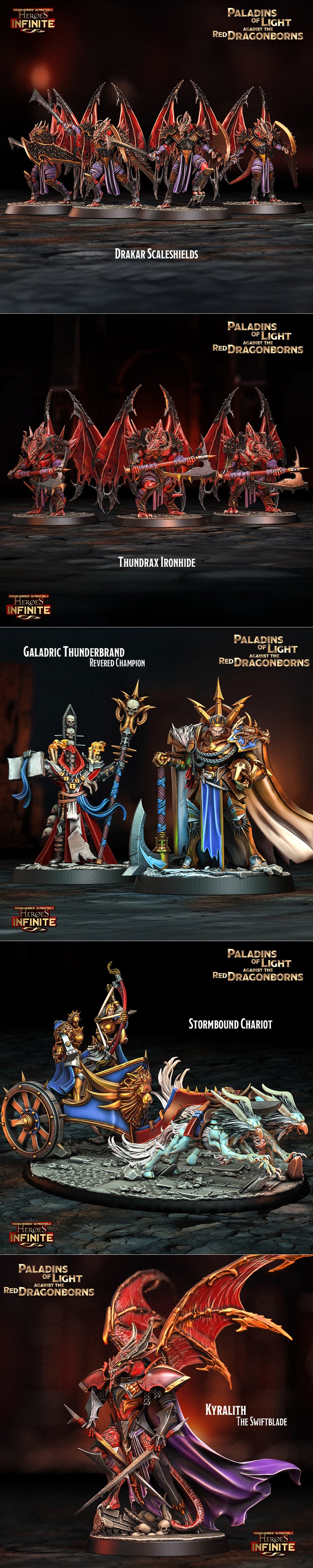 光之圣徒对抗红龙之裔——3D打印模型|Heroes Infinite – Paladins of Light Against the Red Dragonborns – 3D Print Model STL