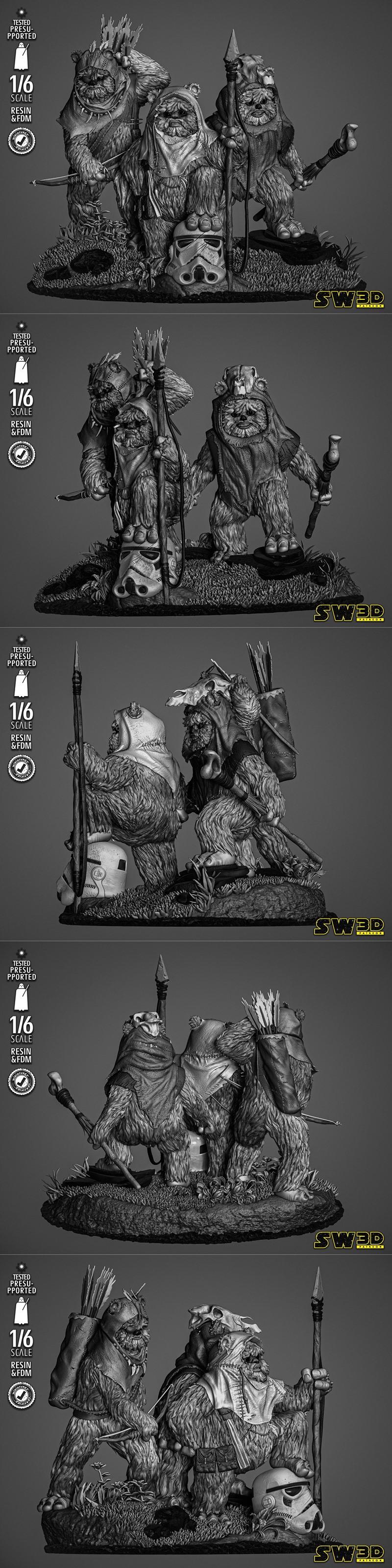 SW3D - 伊沃克斯主题3D打印模型|SW3D – Ewoks Diorama – 3D Print Model STL
