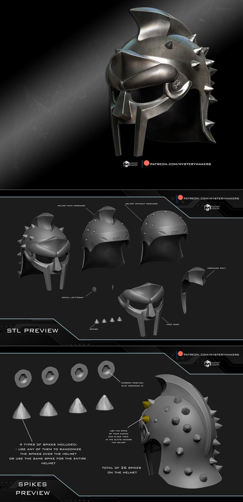 Maximus战盔 3D打印模型|Maximus – Gladiator helmet – 3D Print Model STL
