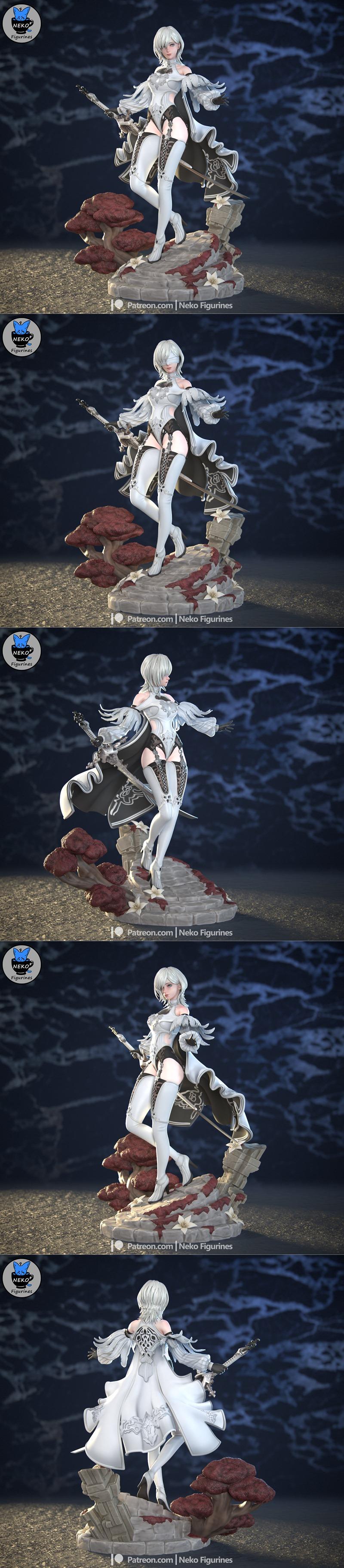 尼尔YO-RHA第10号Type H 3D打印模型|Neko Figurines – Nier – YoRHa No.10 Type H – 3D Print Model STL