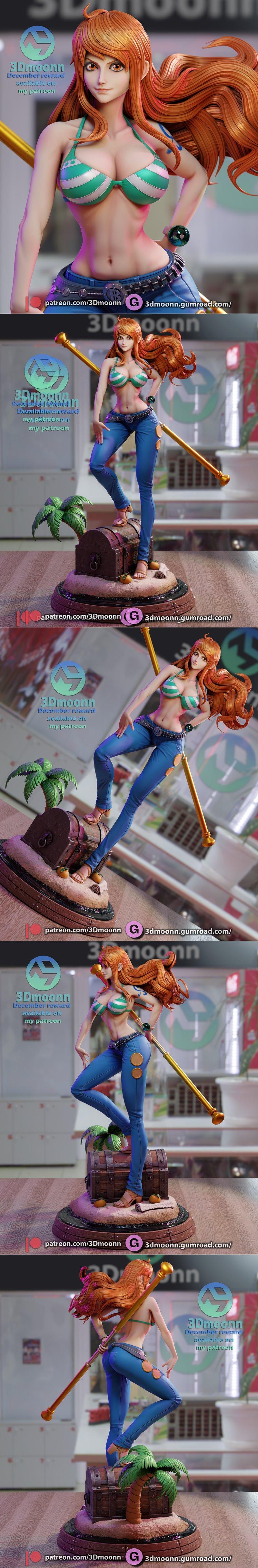 3D打印模型：海贼王 Nami角色造型|3DMoonn – Nami – One Piece – 3D Print Model STL
