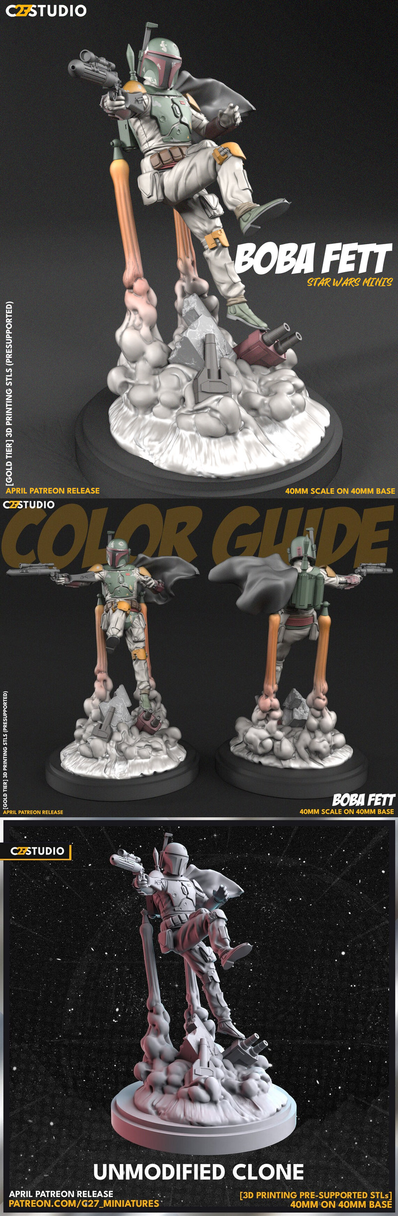 波巴·费特 - 未改装克隆人 - 3D打印模型|Boba Fett – Unmodified Clone – 3D Print Model