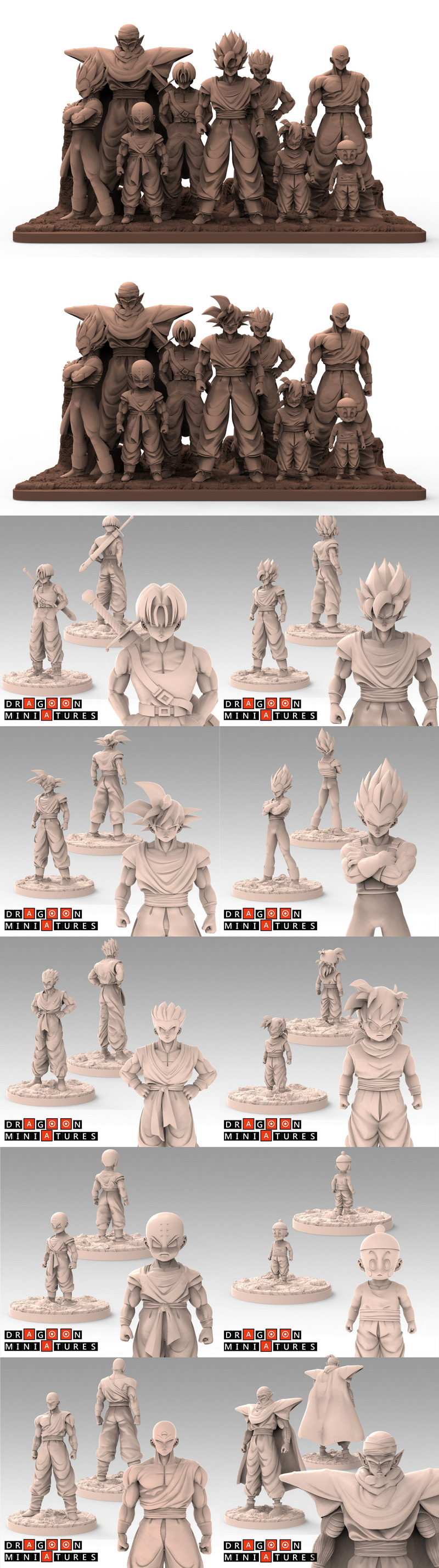 3D打印龙珠角色模型套装：悟空、悟饭、贝吉塔、克林、小林、天津饭、特兰克斯、雅木茶、乔达罗|Welcome Opening Pack – Chiaotzu, Gohan, Goku, Krillin, Piccolo, Tien, Trunks, Vegeta, Yamcha – 3D Print Model