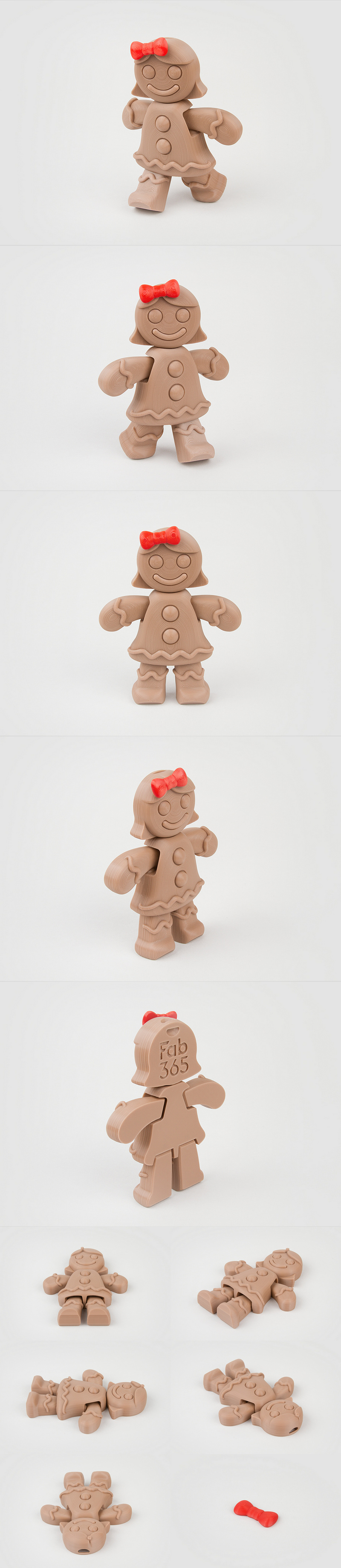 Fab365 - 3D打印可动人形糖果女孩模型|Fab365 – Movable Gingerbread Girl – 3D Print Model