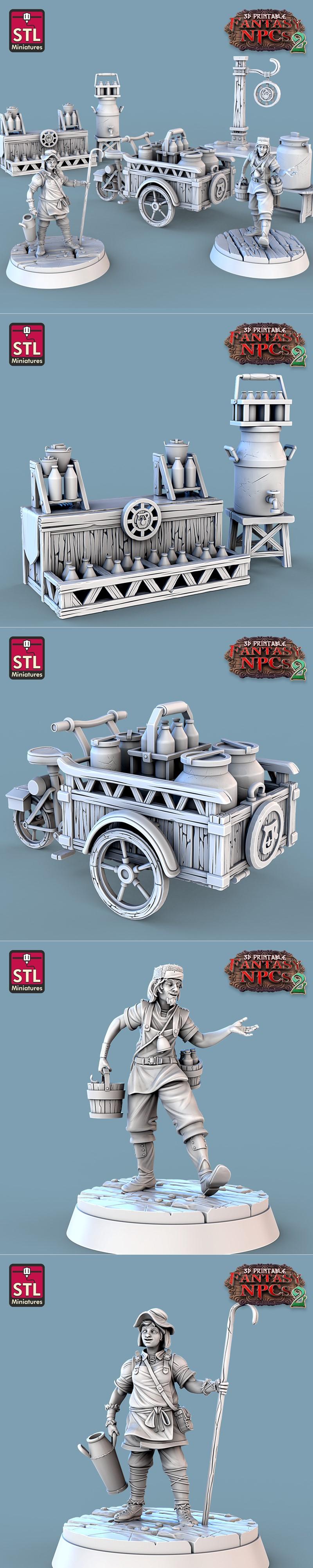 幻想世界NPC集合：奶农3D打印模型|STL Miniatures – Fantasy NPCs 2 – Milk Man Set – 3D Print Model STL