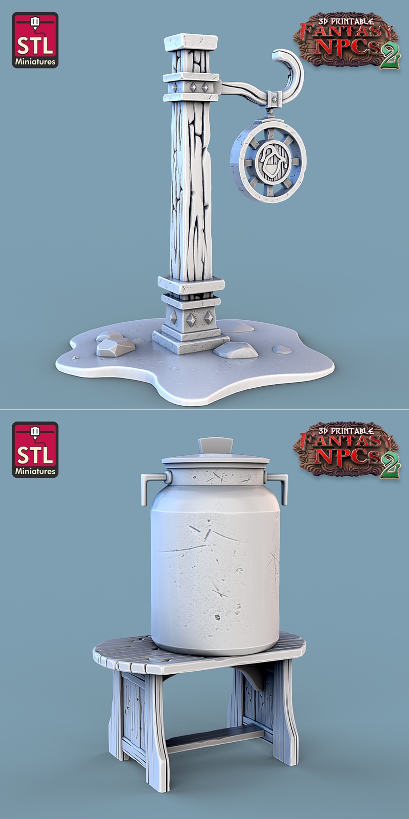 幻想世界NPC集合：奶农3D打印模型|STL Miniatures – Fantasy NPCs 2 – Milk Man Set – 3D Print Model STL