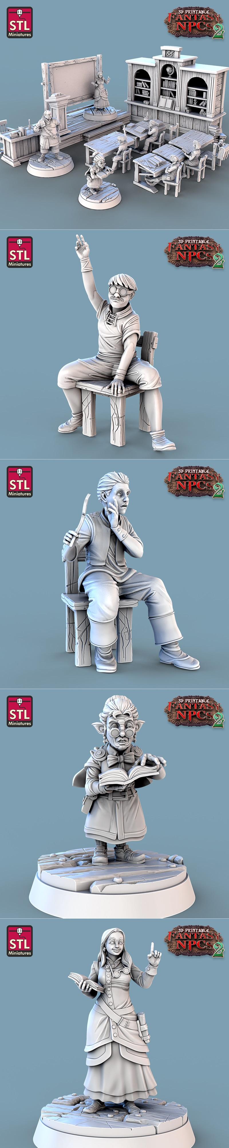 幻想NPC2课堂套装 3D打印模型|STL Miniatures – Fantasy NPCs 2 – Classroom Set – 3D Print Model STL