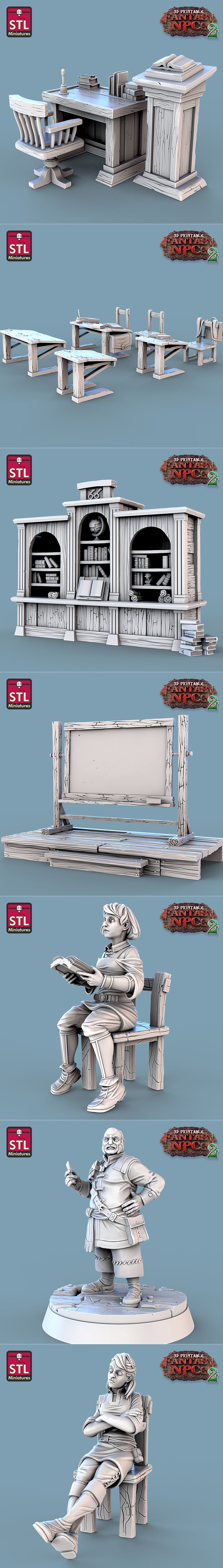 幻想NPC2课堂套装 3D打印模型|STL Miniatures – Fantasy NPCs 2 – Classroom Set – 3D Print Model STL