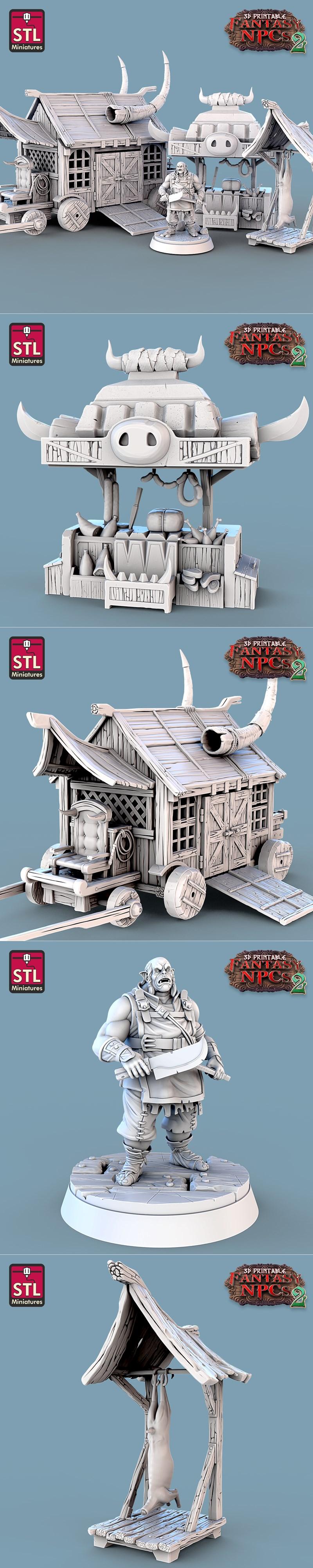 幻想NPC系列2：兽人屠夫3D打印模型集|STL Miniatures – Fantasy NPCs 2 – Orc Butcher Set – 3D Print Model STL