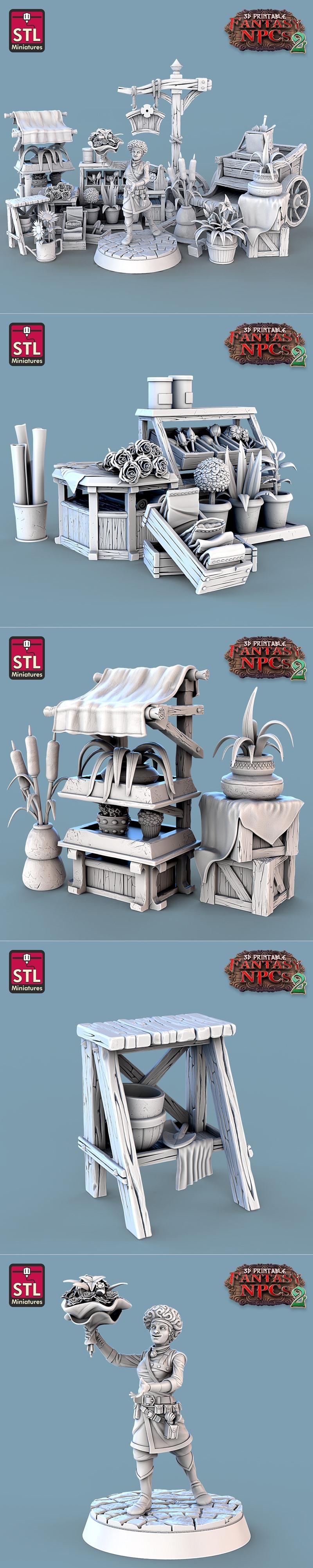 奇幻NPC集2——花艺师3D打印模型|STL Miniatures – Fantasy NPCs 2 – Florist Set – 3D Print Model STL