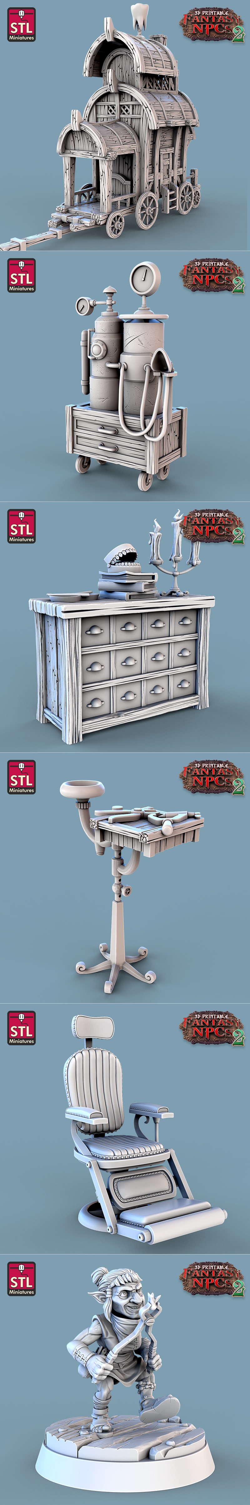 幻想角色设定2 - 牙医模型 3D打印雕塑|STL Miniatures – Fantasy NPCs 2 – Dentist Set – 3D Print Model STL