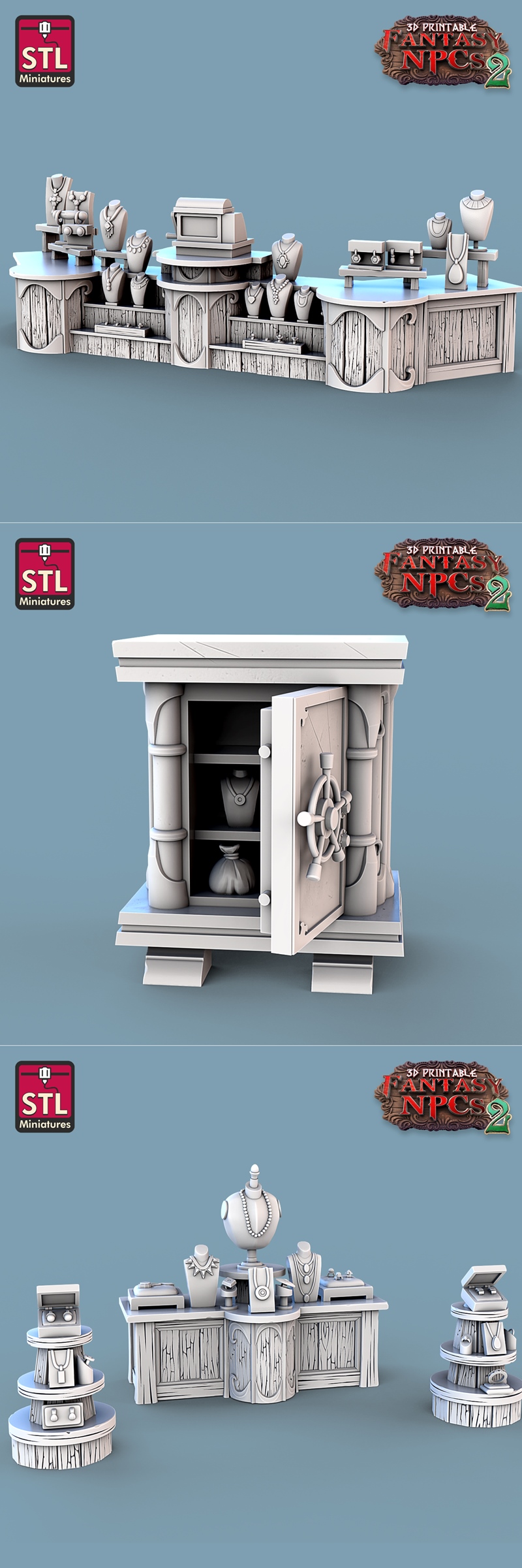 幻想NPC2：珠宝师3D打印模型|STL Miniatures – Fantasy NPCs 2 – Jewelers Set – 3D Print Model STL