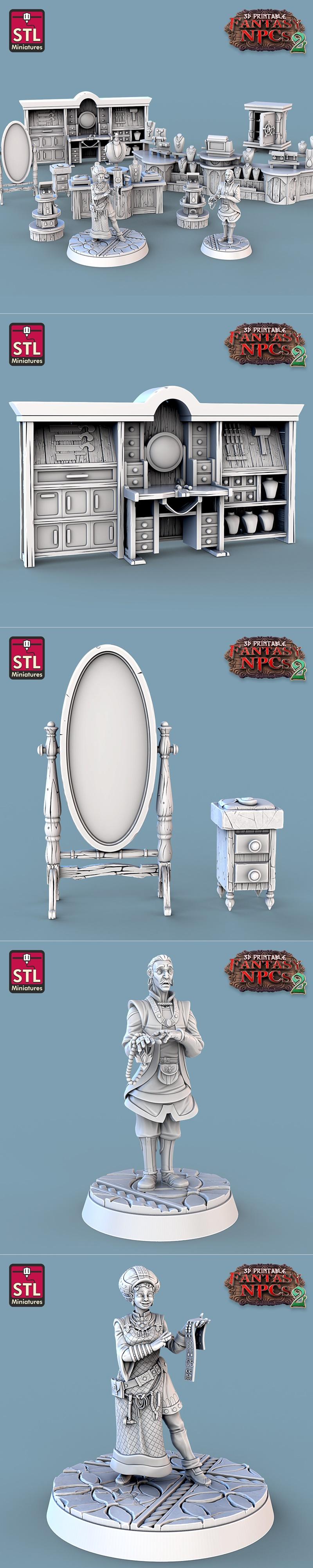 幻想NPC2：珠宝师3D打印模型|STL Miniatures – Fantasy NPCs 2 – Jewelers Set – 3D Print Model STL