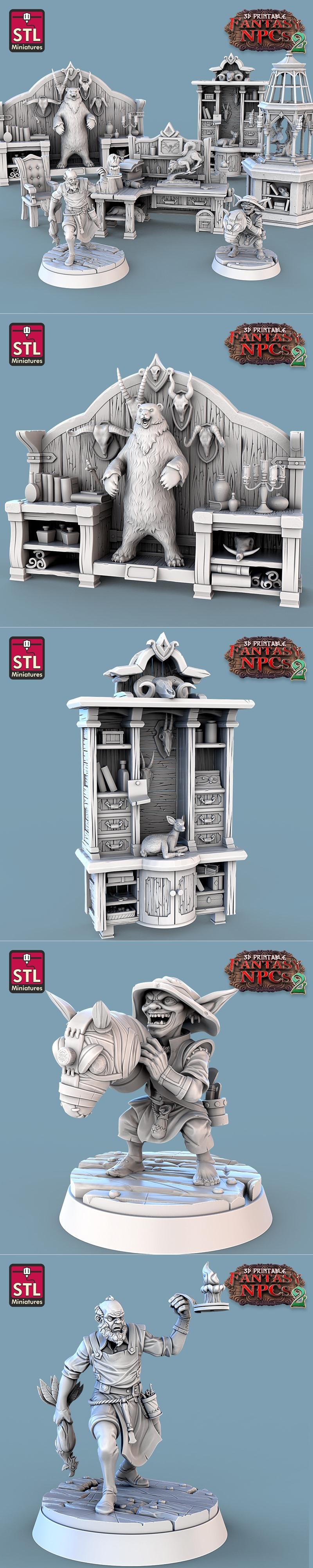 幻想NPC套装：税皮师3D打印模型|STL Miniatures – Fantasy NPCs 2 – Taxidermist Set – 3D Print Model STL