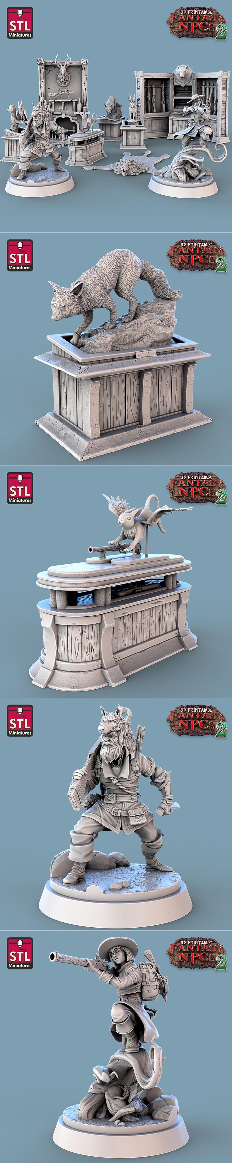 奇幻NPC系列2：奖杯猎人3D打印模型集|STL Miniatures – Fantasy NPCs 2 – Trophy Hunter Set – 3D Print Model STL