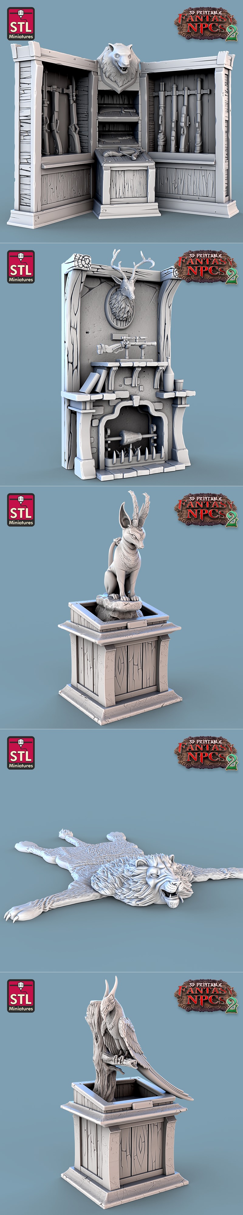 奇幻NPC系列2：奖杯猎人3D打印模型集|STL Miniatures – Fantasy NPCs 2 – Trophy Hunter Set – 3D Print Model STL