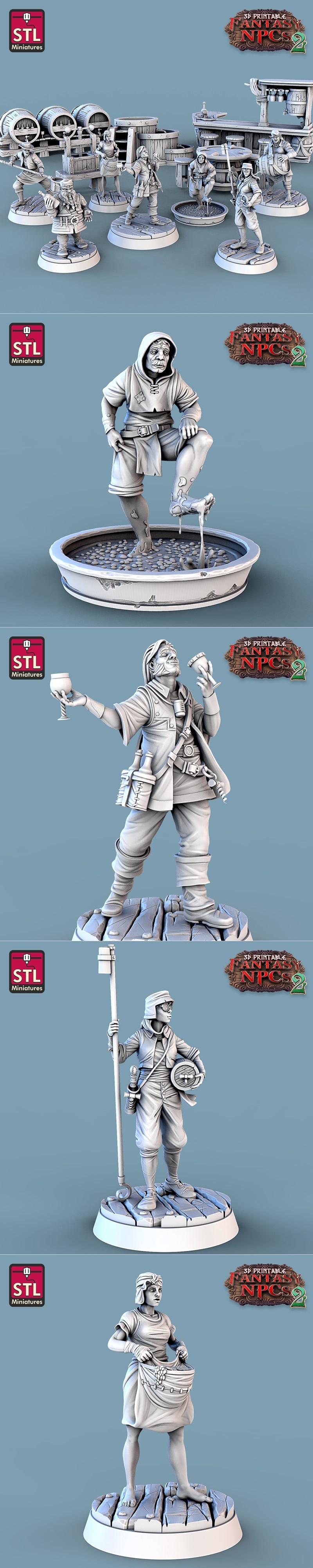 STL迷你模型-奇幻酒庄工匠套装|STL Miniatures – Fantasy NPCs 2 – Winemakers Set – 3D Print Model STL