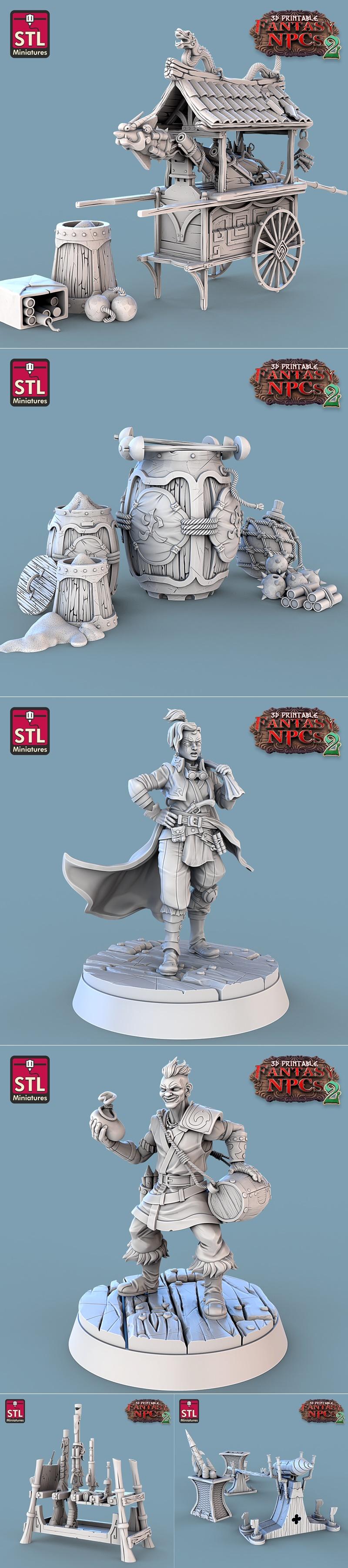 STL迷你模型-枪powder设定集-奇幻角色3D打印模型|STL Miniatures – Fantasy NPCs 2 – Gunpowder Set – 3D Print Model STL