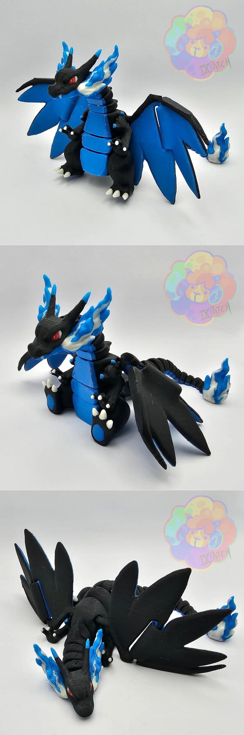 megaCharizardX可打印3D模型|Mega Charizard X – Flexi – 3D Print Model STL