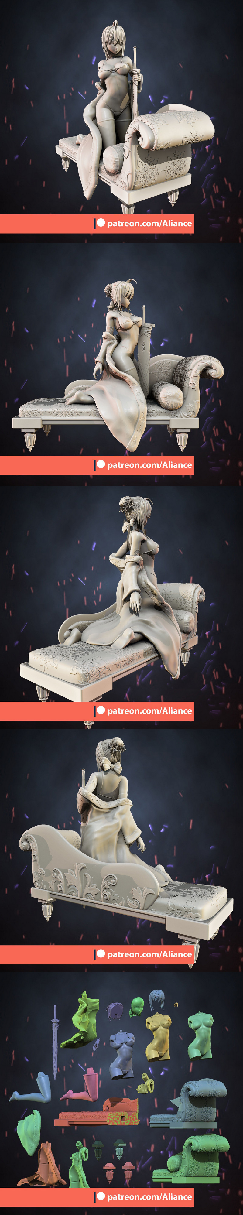 Saber——Fate Stay Night 3D打印模型|Saber – Fate Stay Night – 3D Print Model