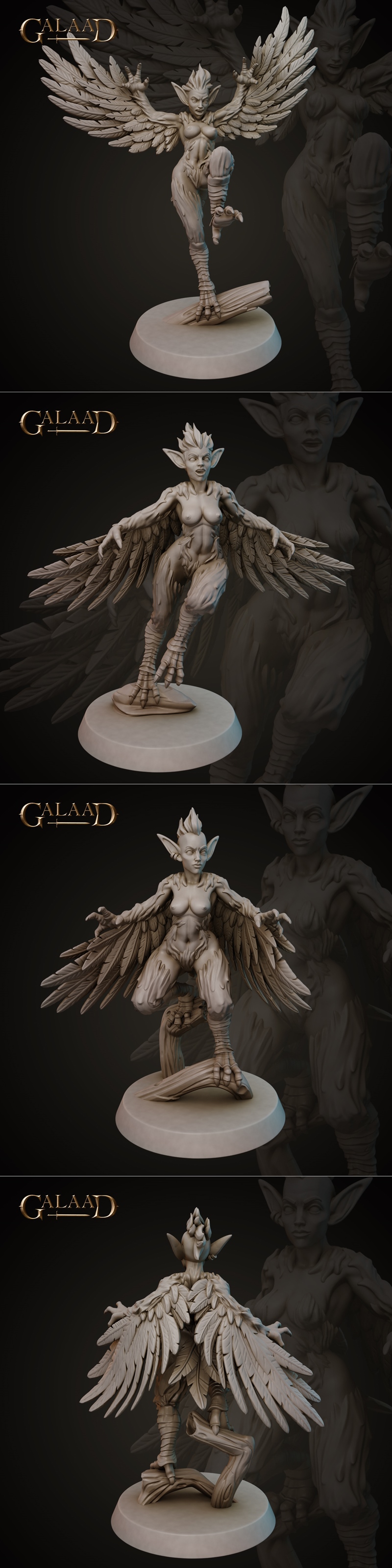 Galaad迷你模型：哈爾庇斯与石像怪3D打印模型|Galaad Miniatures – Driders Harpys and Golems – 3D Print Model STL