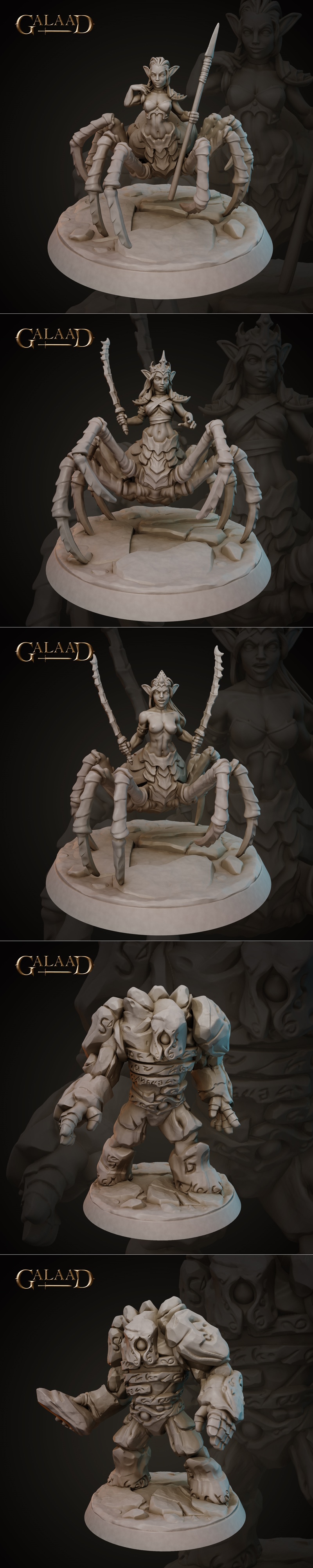 Galaad迷你模型：哈爾庇斯与石像怪3D打印模型|Galaad Miniatures – Driders Harpys and Golems – 3D Print Model STL