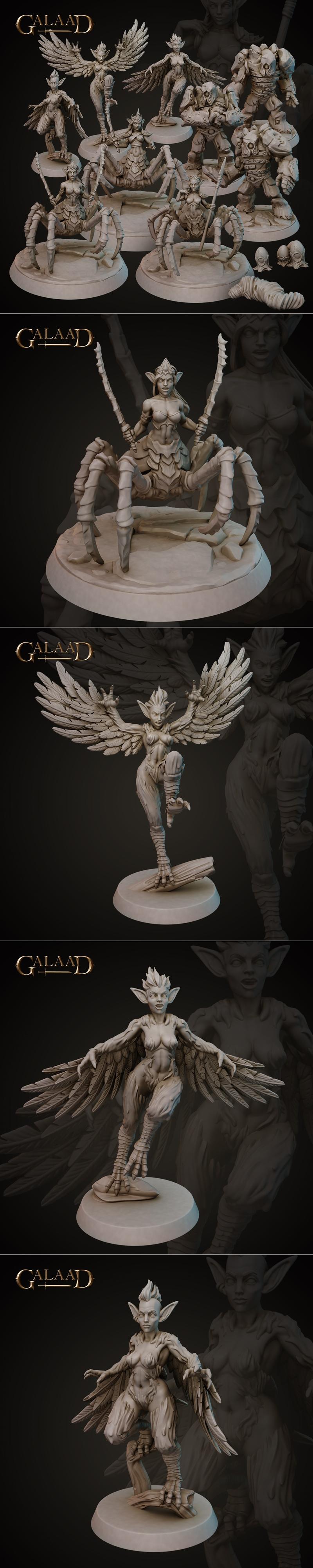 Galaad迷你模型：哈爾庇斯与石像怪3D打印模型|Galaad Miniatures – Driders Harpys and Golems – 3D Print Model STL