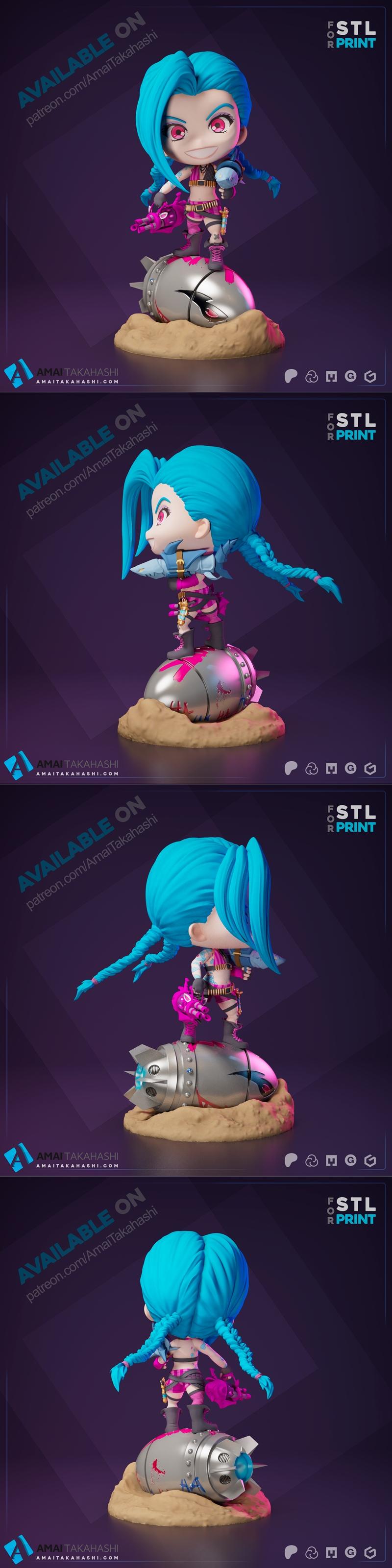 LOL小杰克3D打印模型|Jinx Chibi – League of Legends – 3D Print Model STL
