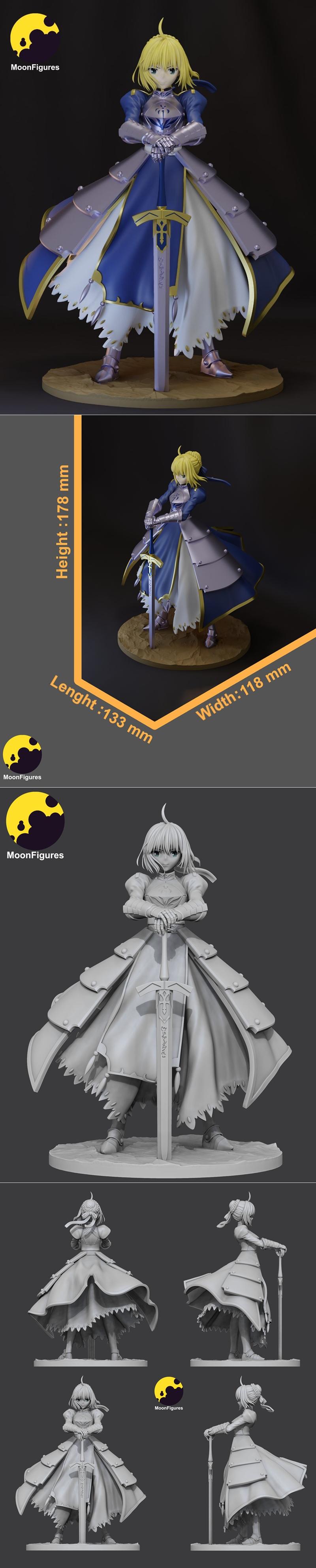 月之图腾 - 刀剑模型 - 3D打印角色|MoonFigures – Saber – 3D Print Model STL