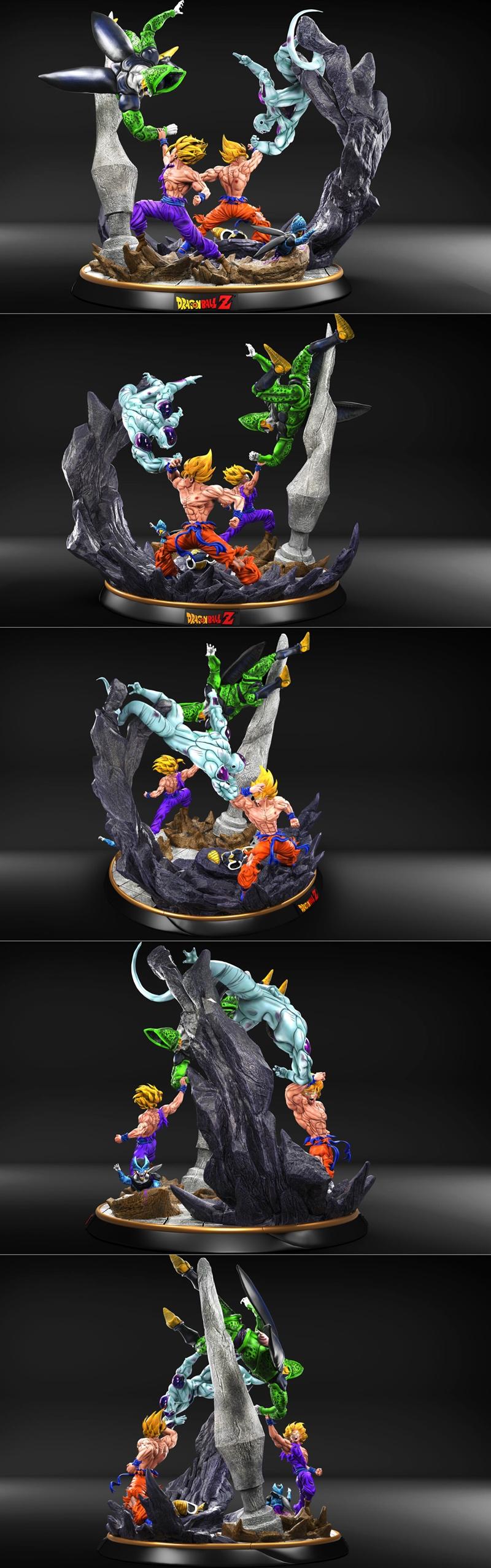 悟空对战弗利萨 & 悟饭对战贝吉塔 — 3D打印模型|Goku vs Freezer & Gohan vs Cell – Diorama – Davide Gordon – 3D Print Model STL