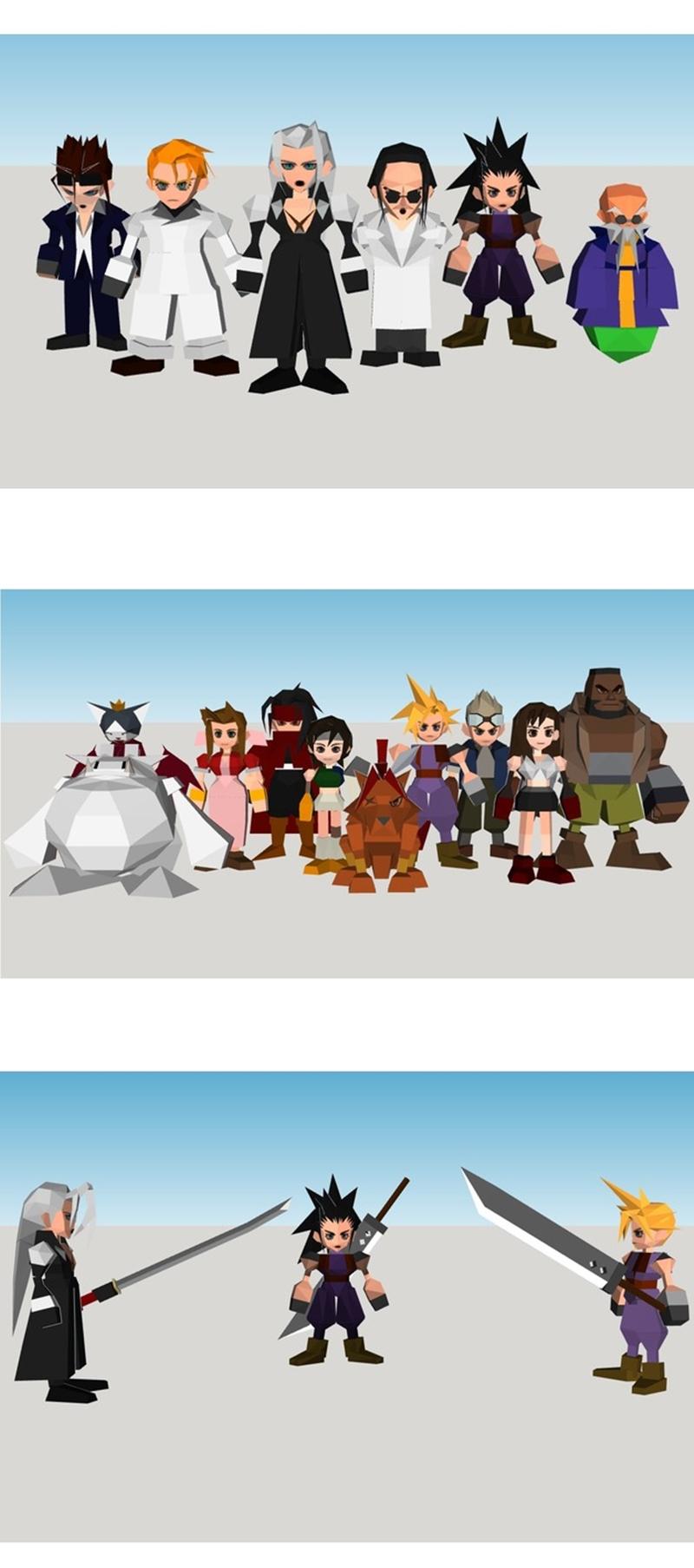 最终幻想7 - 全角色 - 低多边形3D打印模型|Final Fantasy VII – All charachters – Low poly by Cestymour – 3D Print Model STL