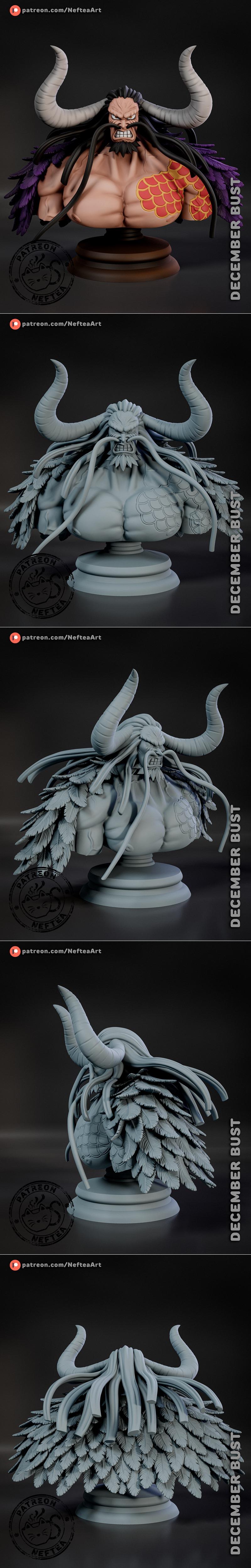Neftea 3D打印模型：Kaido角色立体模型|Neftea – Kaido Bust – 3D Print Model STL