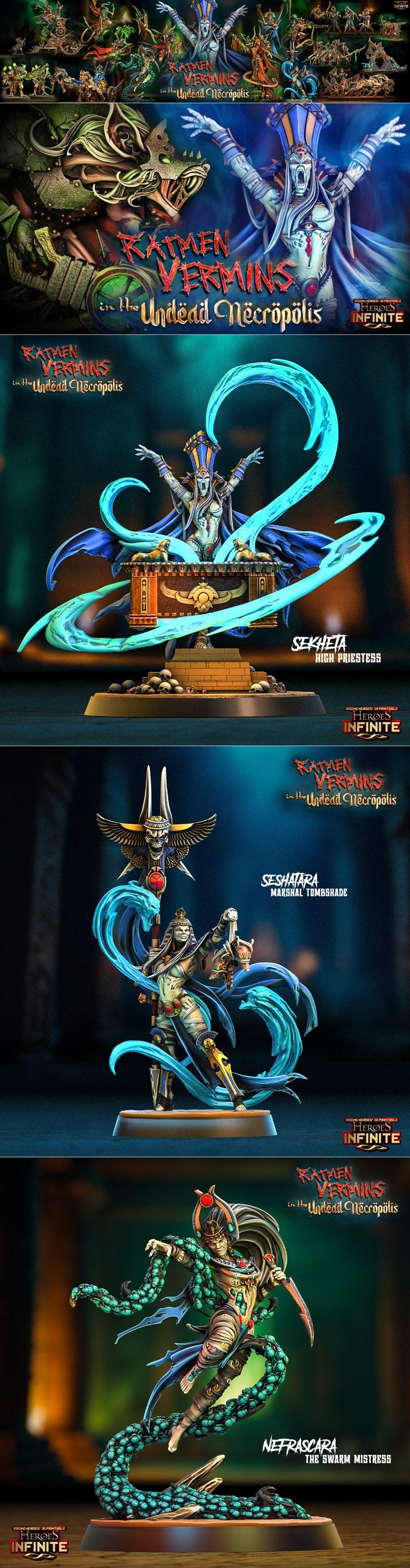 英雄无限——尸虫在死城中的崛起 3D打印模型|Heroes Infinite – Ratmen Vermins in the Undead Necropolis July 2024 – 3D Print Model STL