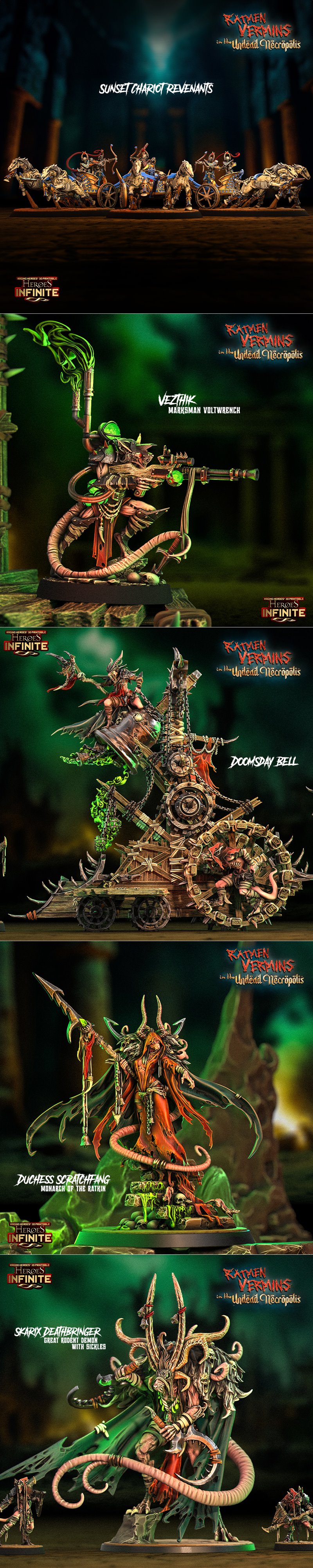 英雄无限——尸虫在死城中的崛起 3D打印模型|Heroes Infinite – Ratmen Vermins in the Undead Necropolis July 2024 – 3D Print Model STL