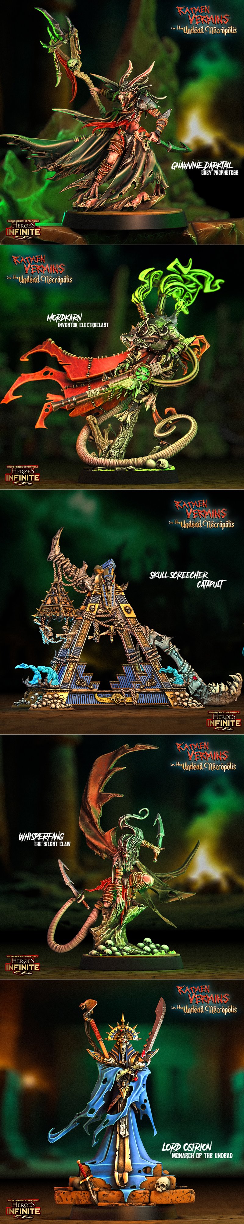 英雄无限——尸虫在死城中的崛起 3D打印模型|Heroes Infinite – Ratmen Vermins in the Undead Necropolis July 2024 – 3D Print Model STL