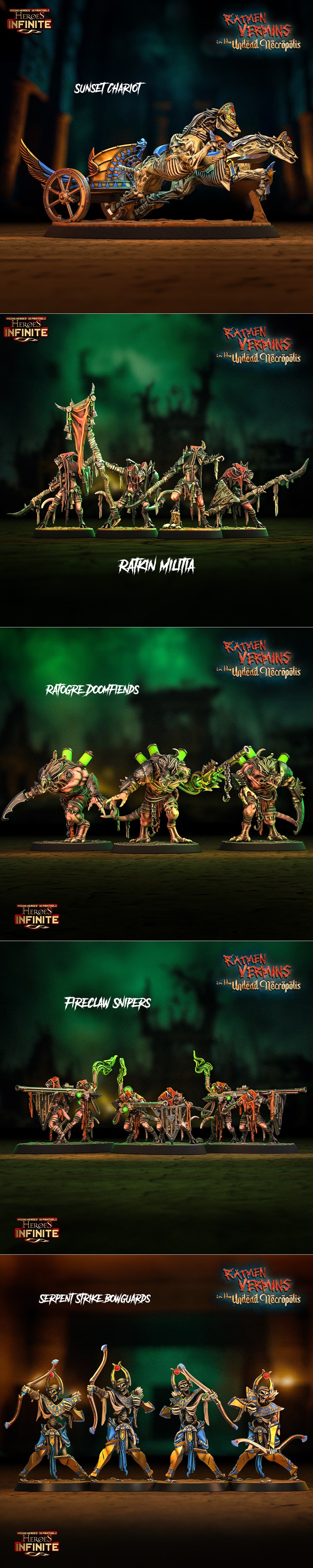 英雄无限——尸虫在死城中的崛起 3D打印模型|Heroes Infinite – Ratmen Vermins in the Undead Necropolis July 2024 – 3D Print Model STL