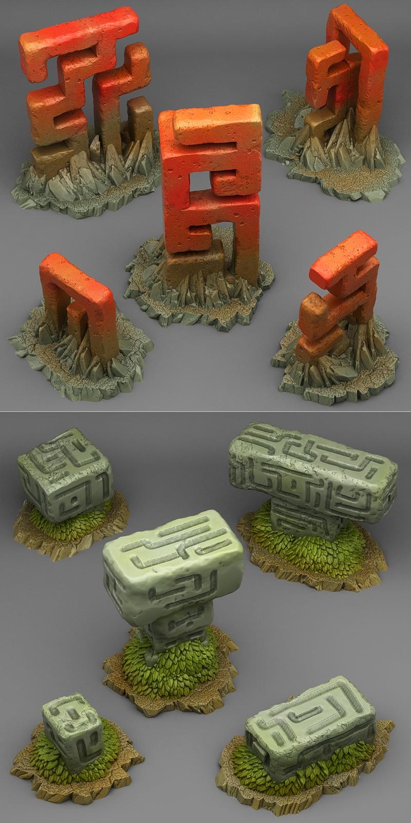 神秘外星石刻铭文——3D打印模型STL|Mysterious Alien Stones Glyphs – Inscription – Rock – Terrain – 3D Print Model STL