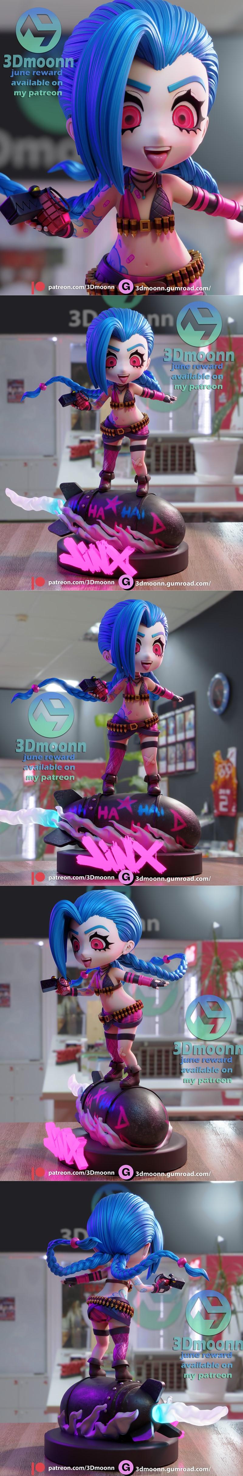 3D打印模型：Jinx 可爱萌系小角色|3Dmoonn – Jinx Chibi – 3D Print Model STL