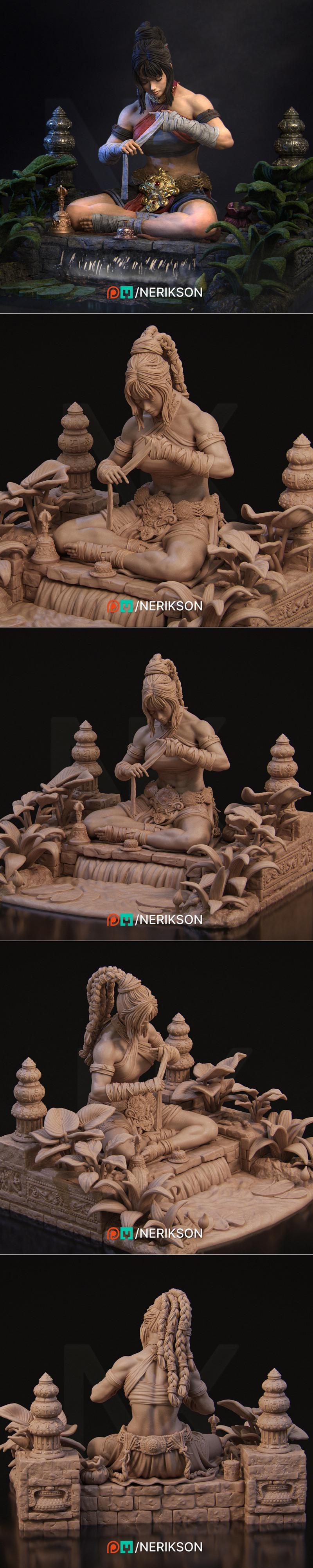 静水禅师坐姿模型（3D打印版）|Nerikson – Jingwei the Monk Pose 02 – 3D Print Model STL