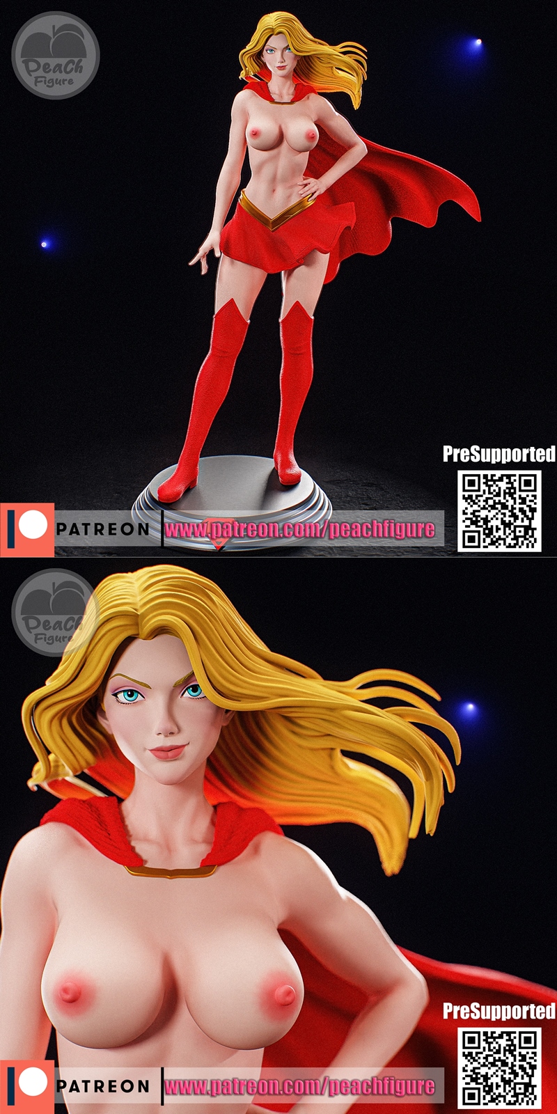 蜜桃造型 - 超女 - 3D打印模型|Peach Figure – Supergirl – 3D Print Model STL