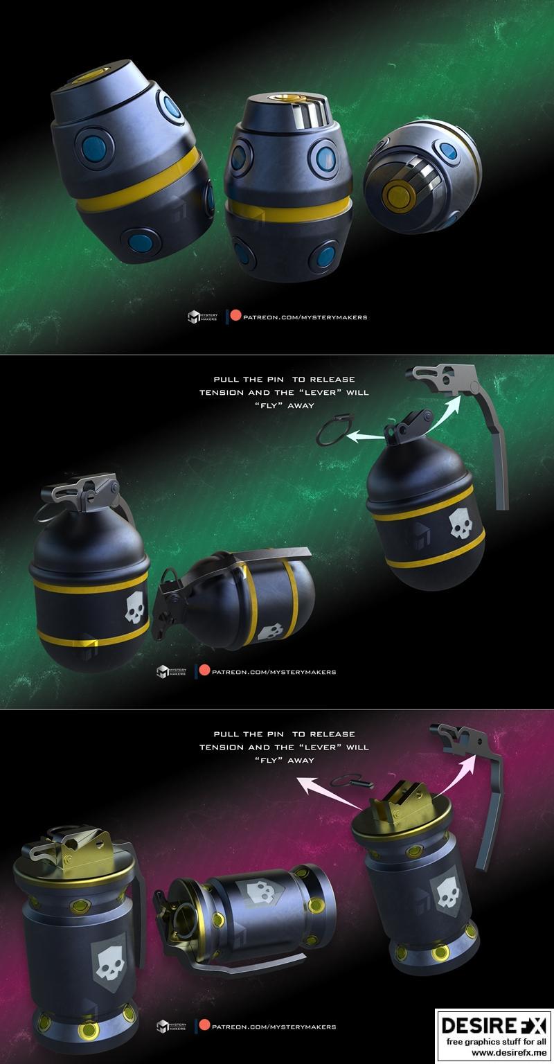 G3烟雾弹与G6破片弹及G6冲击弹 3D打印模型|G3 smoke grenade and G6 Frag grenade and G6 Impact – 3D Print Model STL