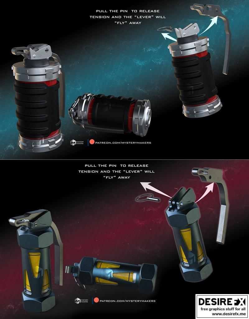 G12高爆炸弹与G23眩晕手榴弹 3D打印模型|G12 high explosive and G23 stun grenade – 3D Print Model STL