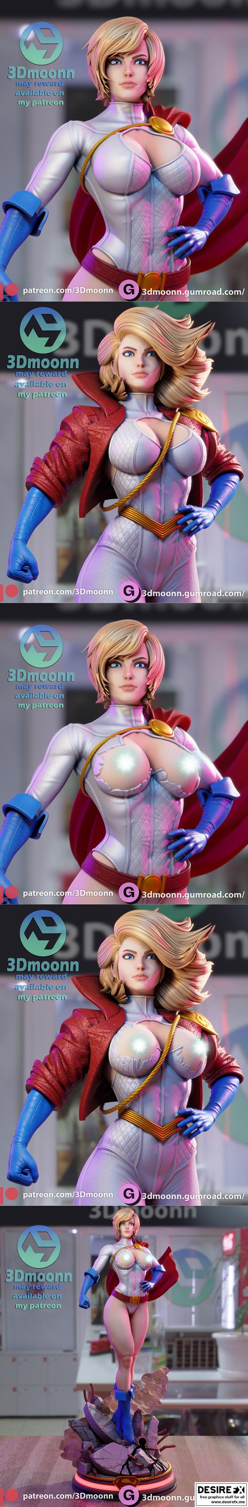 3D打印模型：Power Girl角色造型|3Dmoonn – Power Girl – 3D Print Model STL