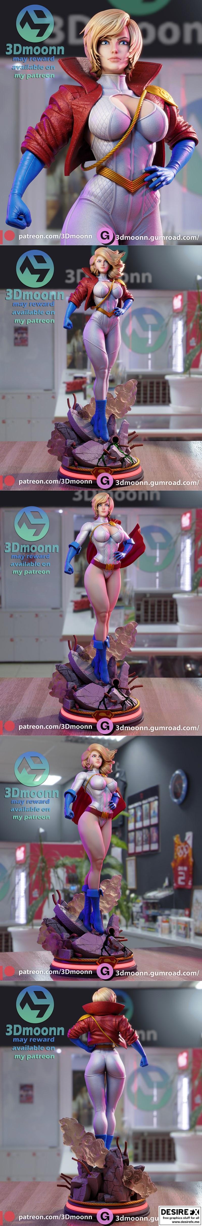 3D打印模型：Power Girl角色造型|3Dmoonn – Power Girl – 3D Print Model STL